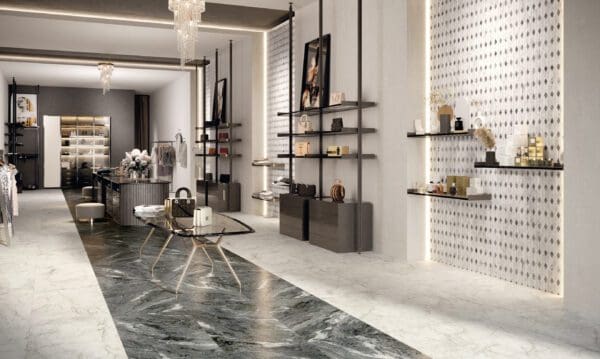 a boutique with marble flooring