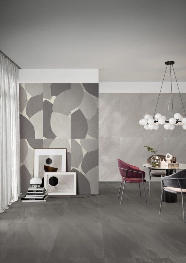 a room with grey themed interior